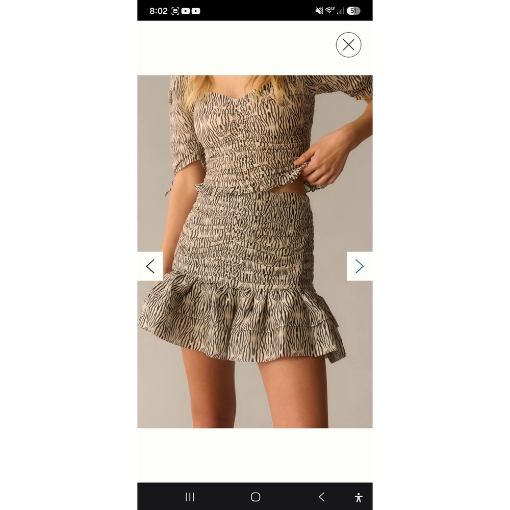 Anthropologie Magali Pascal Kita Skirt XL Zebra Print Smocked Linen And Silk NWT